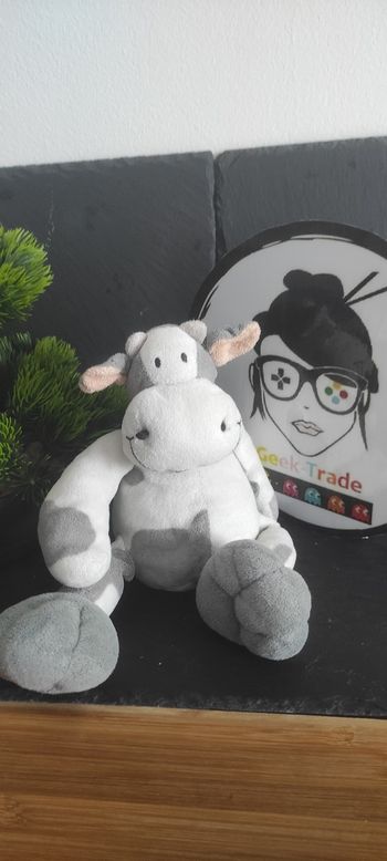 doudou peluche vache blanc beige gris taches the plushies collection ancien