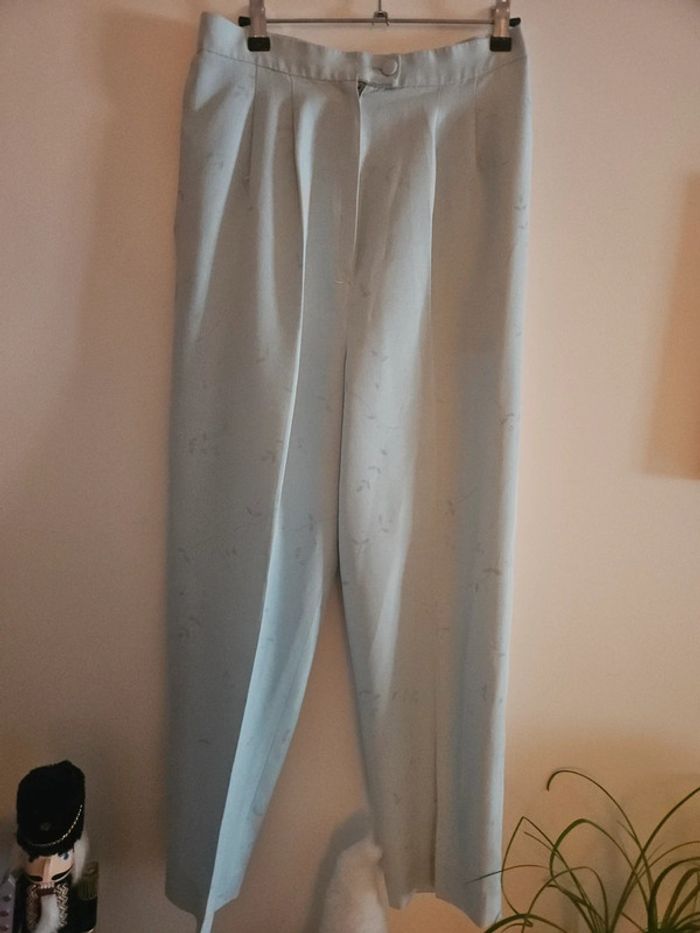 Pantalon droit léger cousu main, taille haute, bleu, taille M