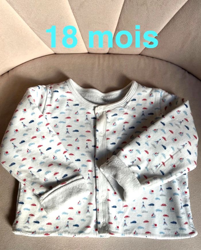 Gilet mixte doublé éponge à pressions 18 mois - Petit Bateau