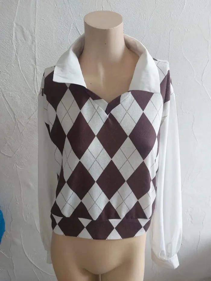 Pull vintage à losanges Taille L - photo numéro 2