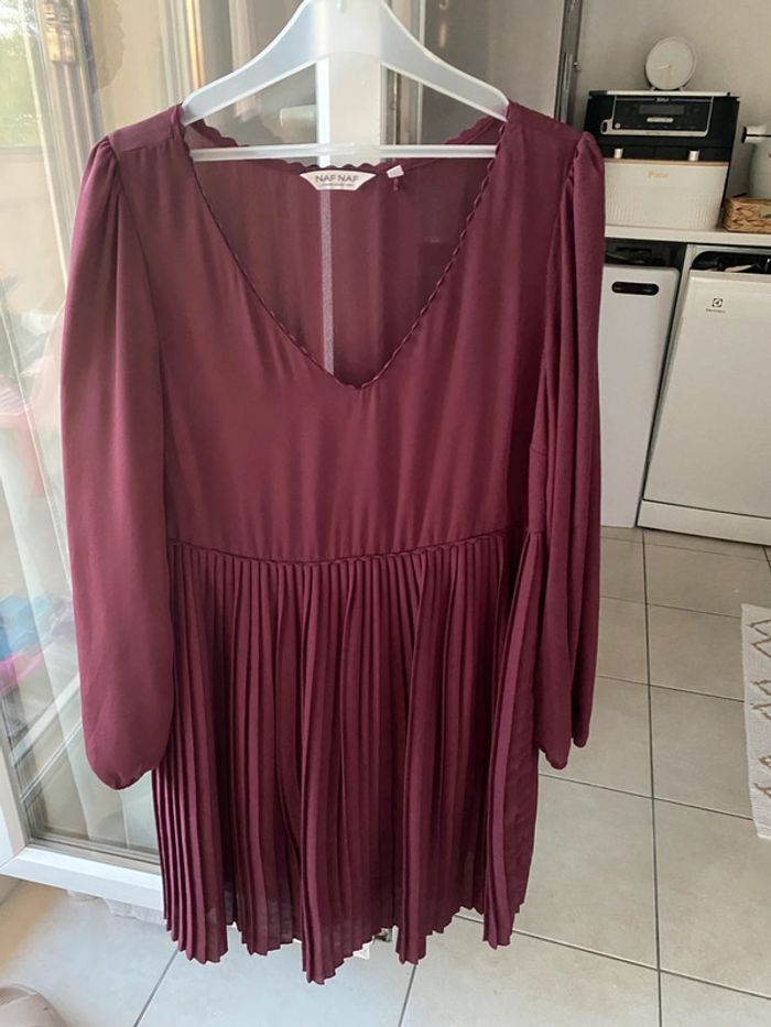 Robe plissée bordeaux Naf Naf 38 - photo numéro 4