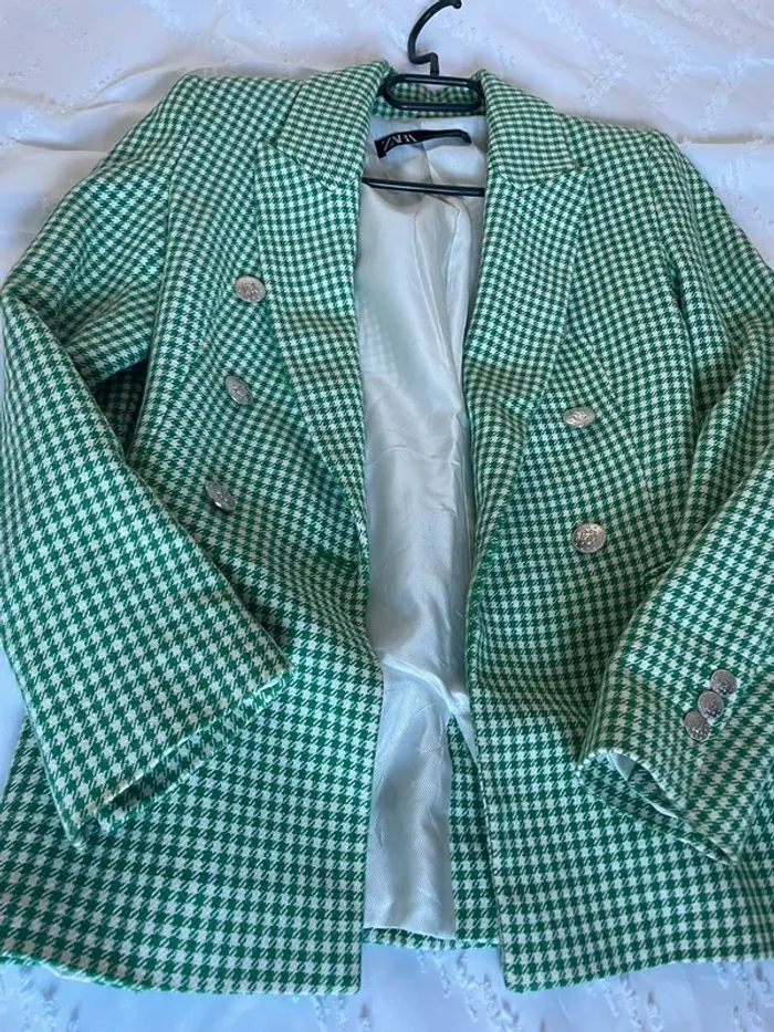 Zara veste blazer tailleur vichy à boutonnage croisé taille XS - photo numéro 9