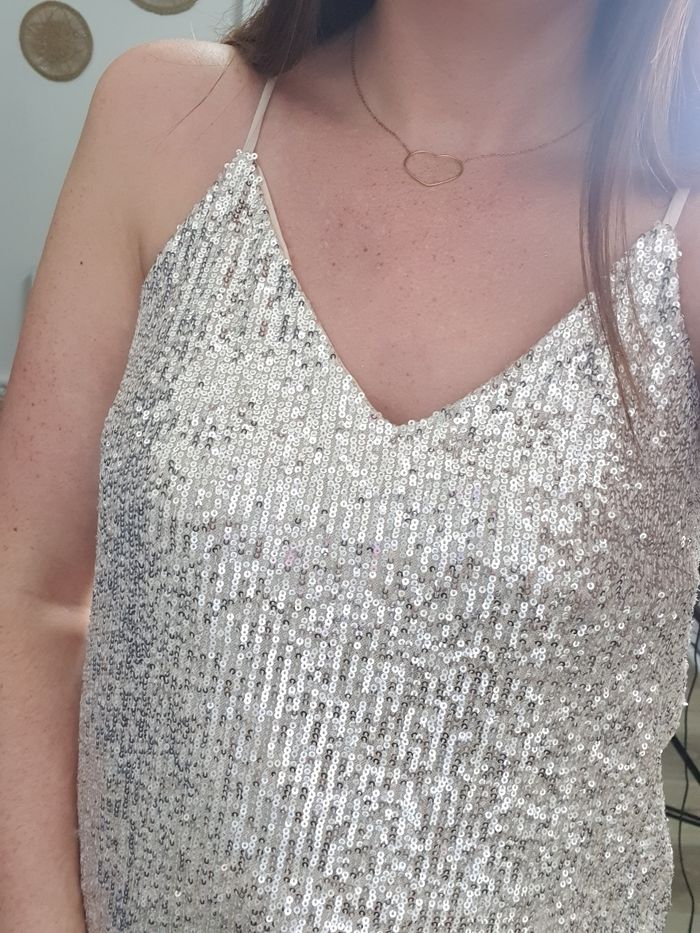 Top beige champagne à sequins Taille M/L - photo numéro 5