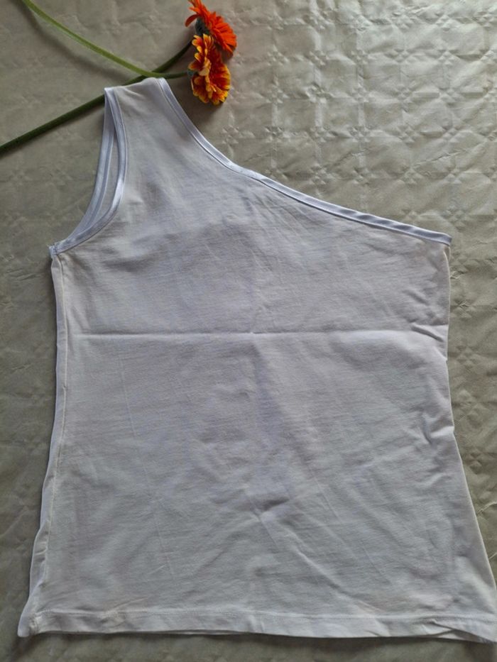 Épaule dénudée/monomanche court - blanc et fuschia - taille unique - photo numéro 6