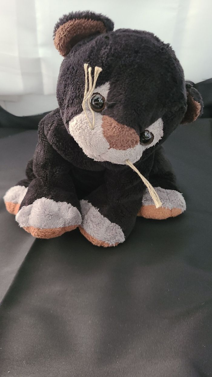 doudou chat noir blanc marron