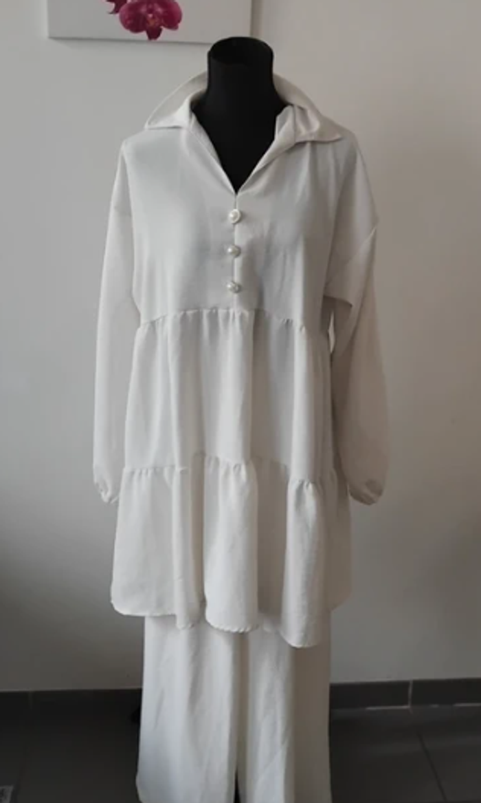 Ensemble Tunique et Pantalon Blanc Élégant - photo numéro 6