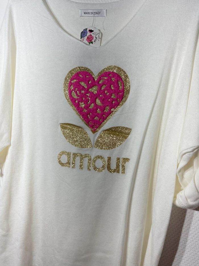 Pull « amour » femme taille unique (40-46)- just me- neuf avec étiquette - photo numéro 2