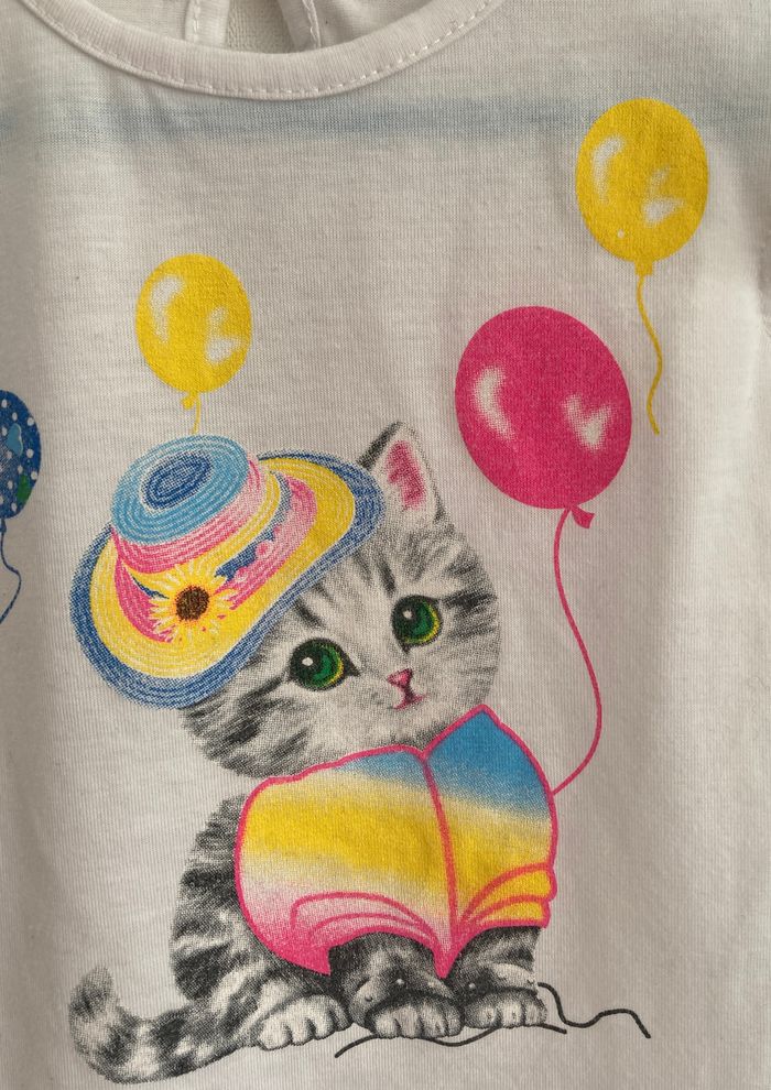 Tee-shirt imprimé chat et ballon taille 12 mois - photo numéro 2