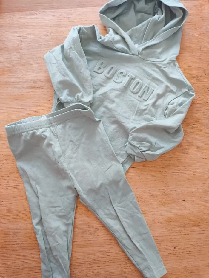 Ensemble kaki haut bas pull legging 12 18 mois fille neuf sans étiquette - photo numéro 2