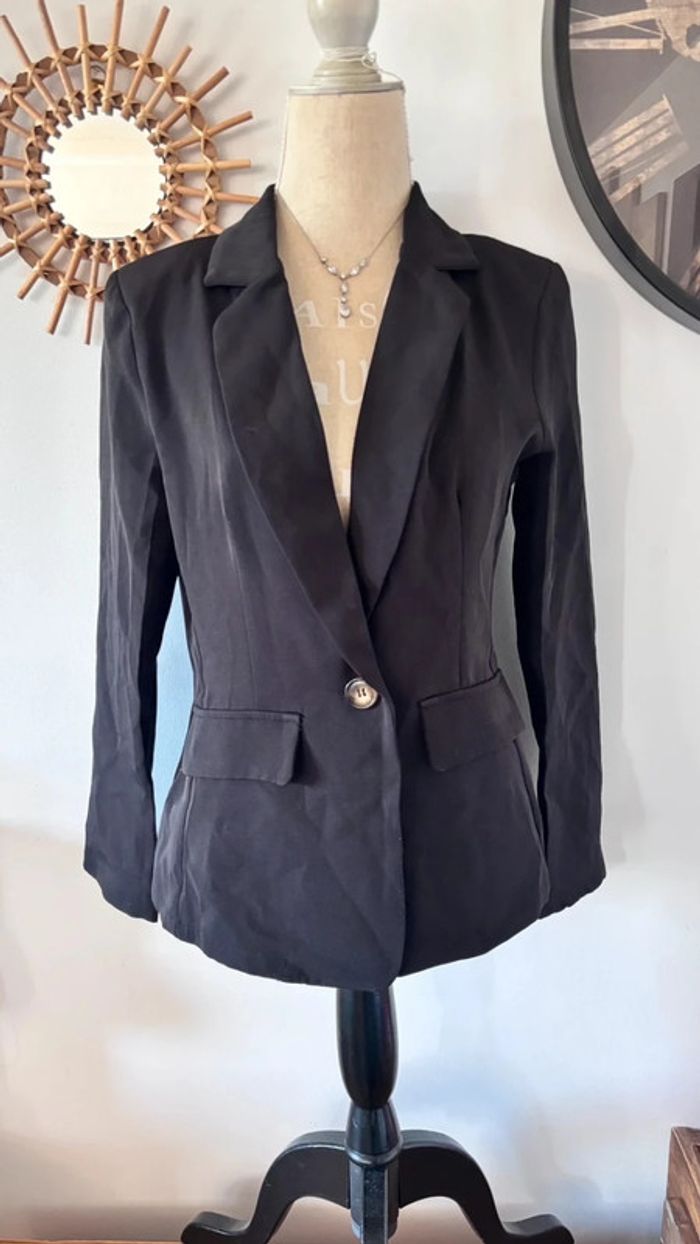 💕 blazer cintré noir long taille 38 m #shein