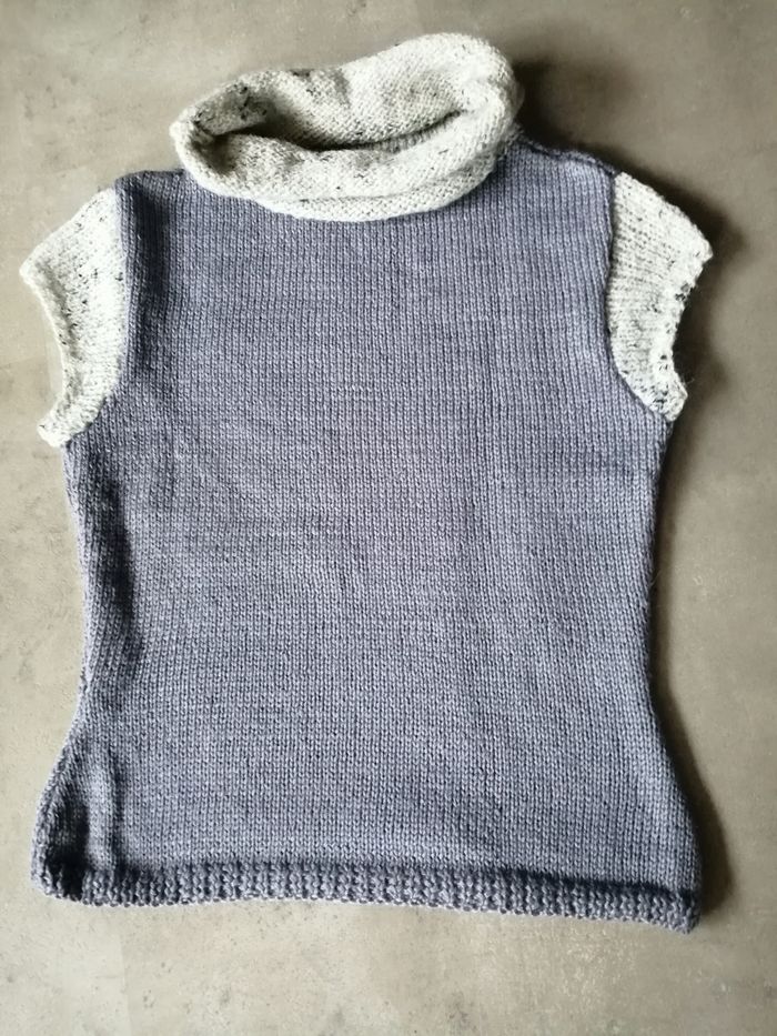 Pull manches courtes tricoté main gris 10-14 ans Phildar Neuf - photo numéro 2