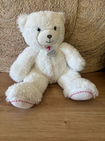 Doudou ours blanc rose bisous unicef doudou et compagnie