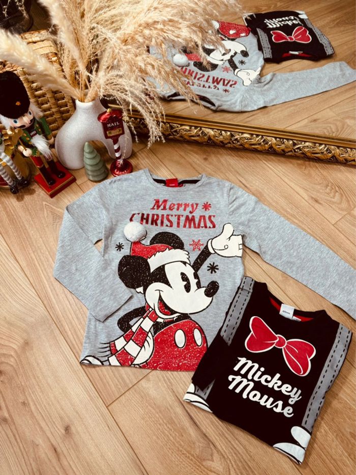 Taille 6 ans lot de 2 teeshirts garçon Disney gris noir * Mickey Noël * 🎄