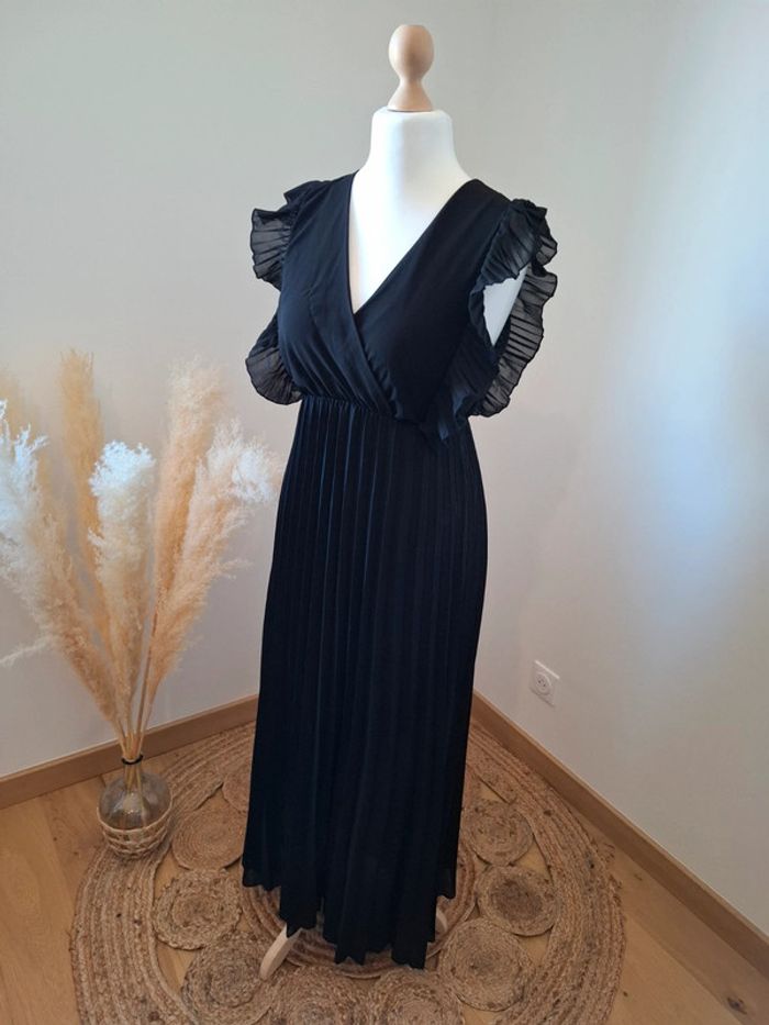 Robe longue noire cache-coeur plissée taille S/M 36/38