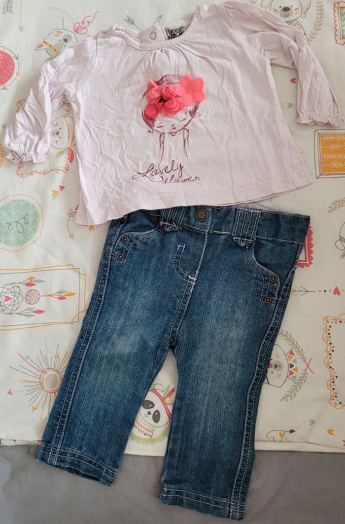 Ensemble mi-saison 6 mois : jean et t-shirt - photo numéro 2