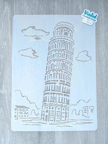 Grand Pochoir A4 de la tour de Pise en Italie à Piazza del Duomo