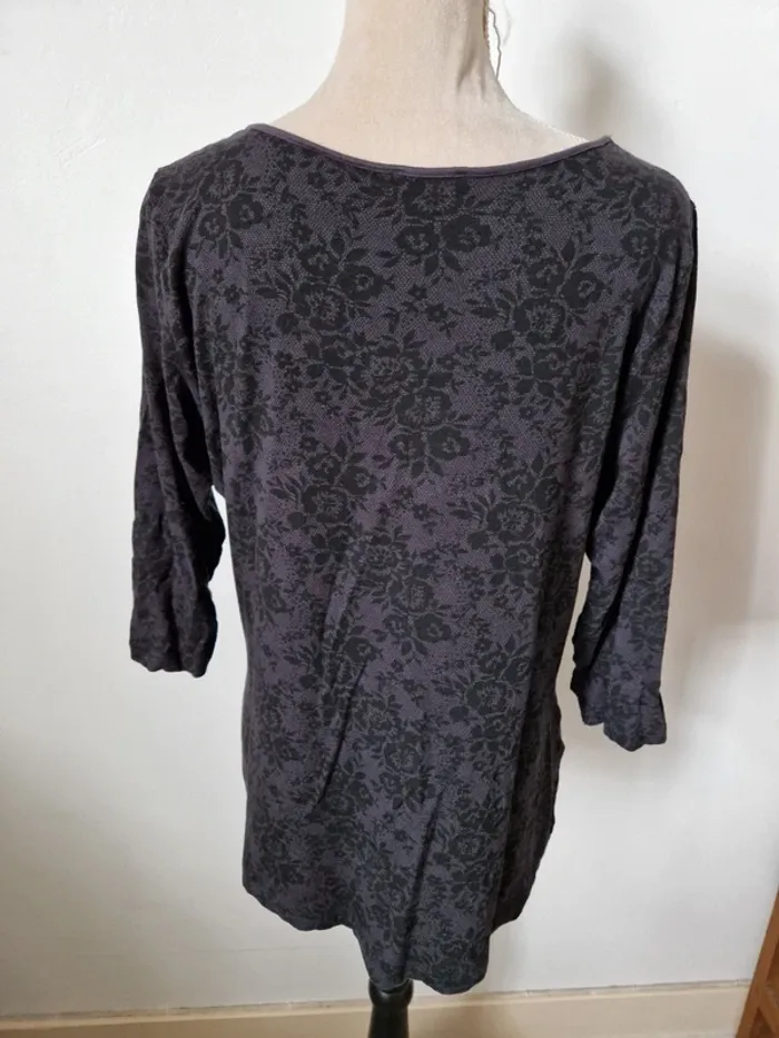 Tee shirt manche 3/4 imitation dentelle gris noir taille 46 vétissimo - photo numéro 2