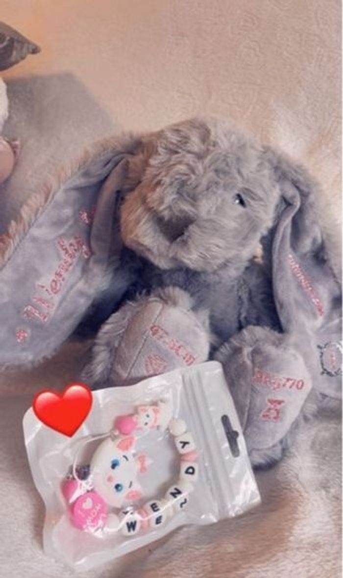 Peluche doudou lapin personnalisé naissance - photo numéro 2