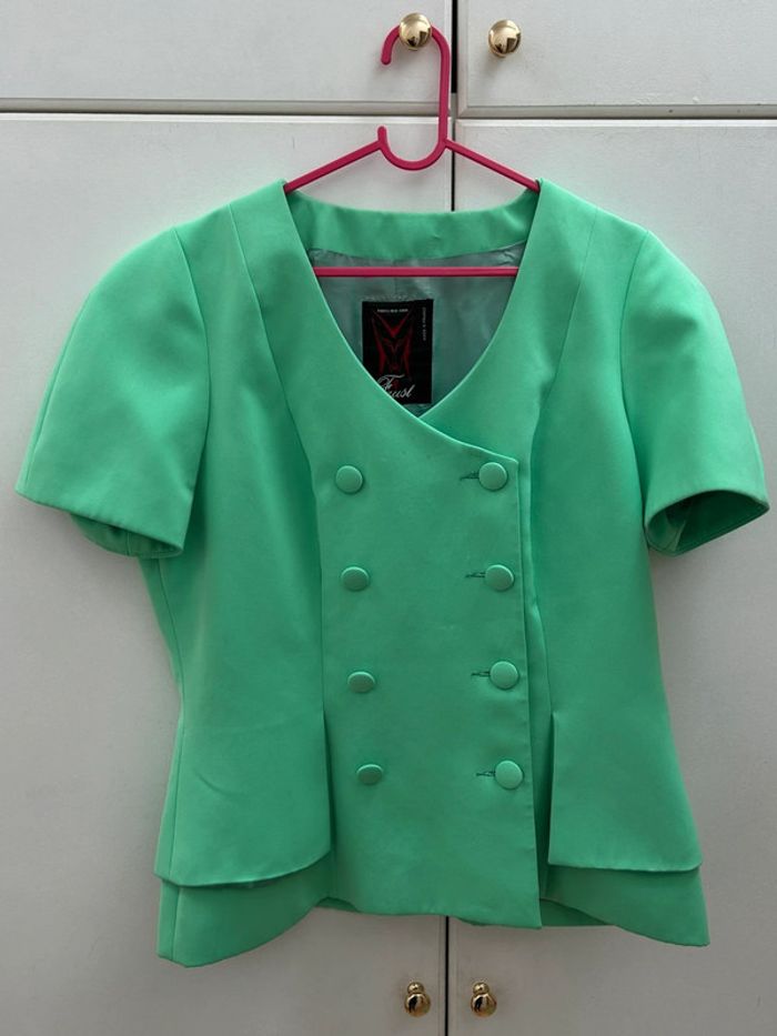 Ensemble tailleur veste et jupe année 70 80 taille 42 vert - faust bel air - photo numéro 7