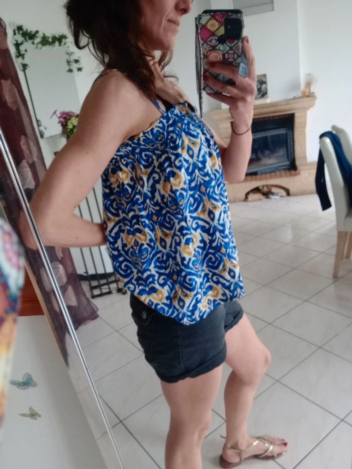Top femme 40 bleu et moutarde c69 - photo numéro 3