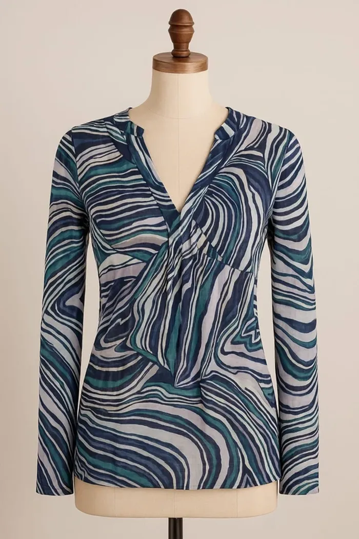 Tunique manche longue semi transparente blanche motif bleu marine vert Mexx Taille XXL - photo numéro 2