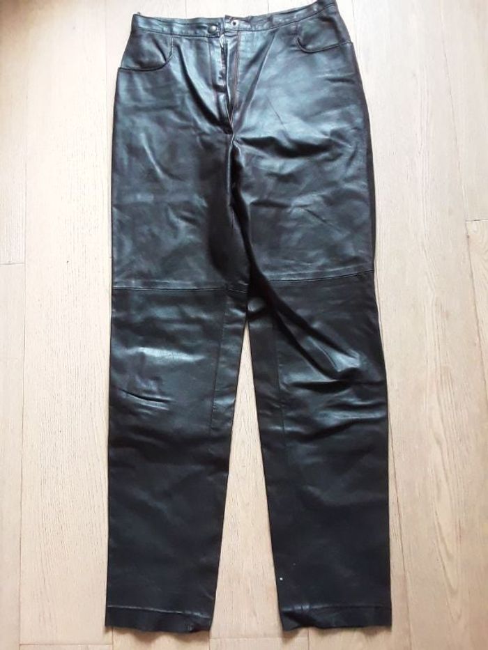 Pantalon cuir effet ciré marron Guy Laroche
