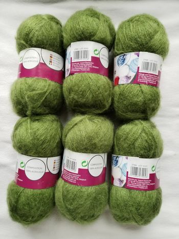 Lot de 6 Pelotes de Laine - Vert Prairie - Aspect Mohair

