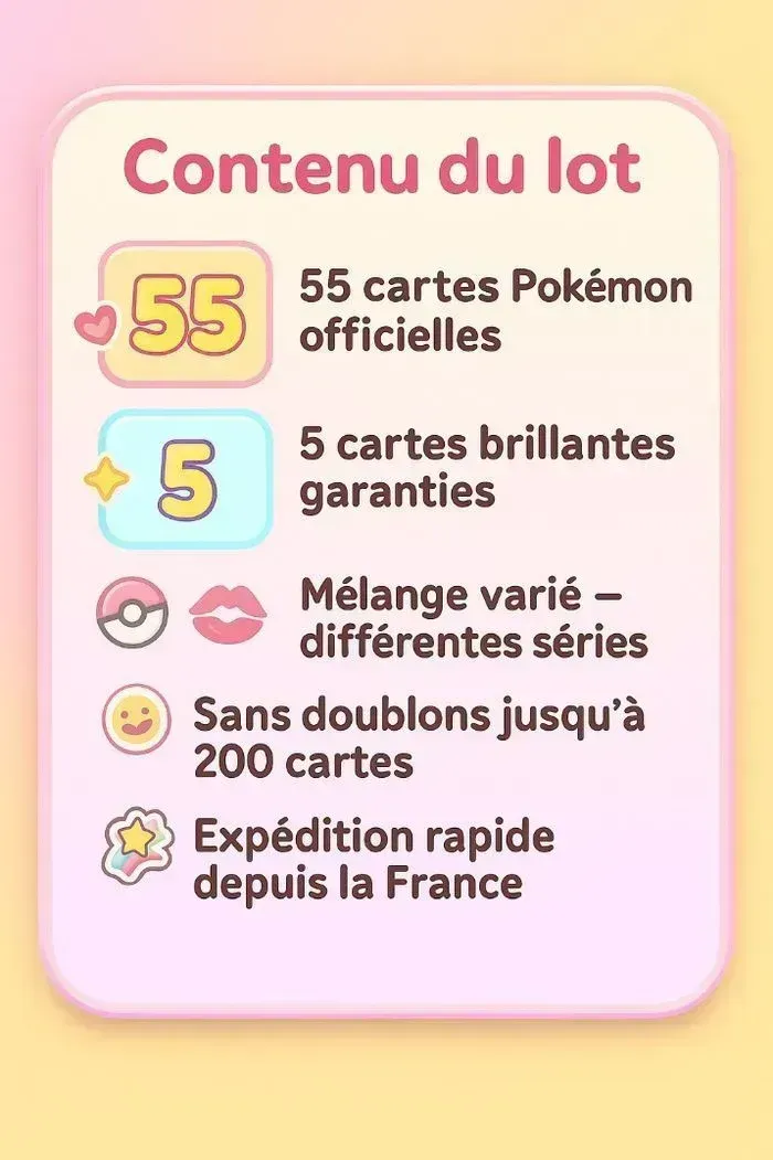 Lot de 56 cartes Pokémon officielles – 5 brillantes + 1 ultra rare - photo numéro 2