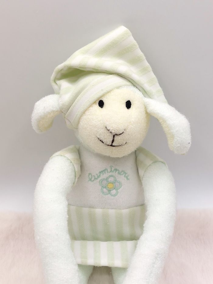 Peluche 35 cm doudou mouton agneau vert blanc Luminou Jemini fleurs luminescent - photo numéro 4