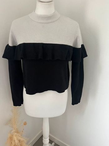 Pull court blanc et noir Zara S