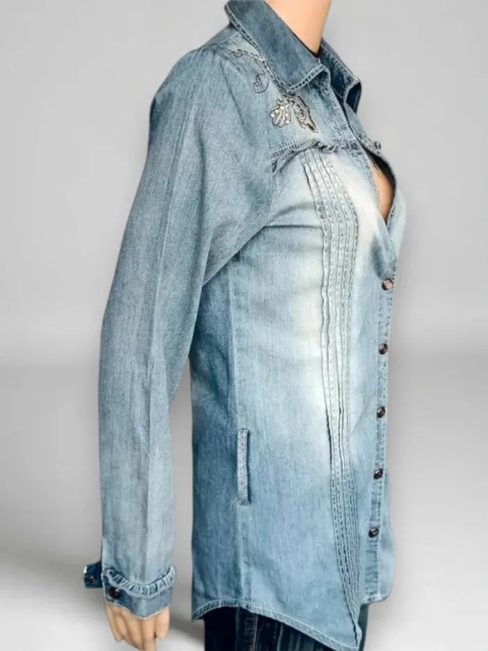Chemise jean vintage y2k ,No Excuses ,coupe droite et longue ,col en V ouvert 100 % coton - photo numéro 4
