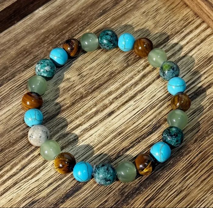 Bracelet bohème pierre naturelle turquoise œil de tigre association parfaite contre l’anxiété neuf - photo numéro 2