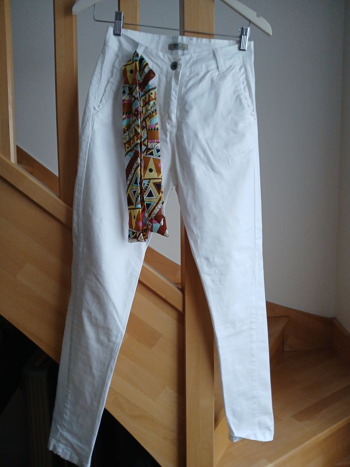 Pantalon blanc avec ceinture femme taille 36 - photo numéro 3
