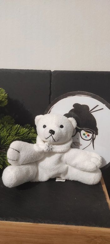 peluche Ours yves rocher doudou blanc flocon écharpe gris ancien promotionnel