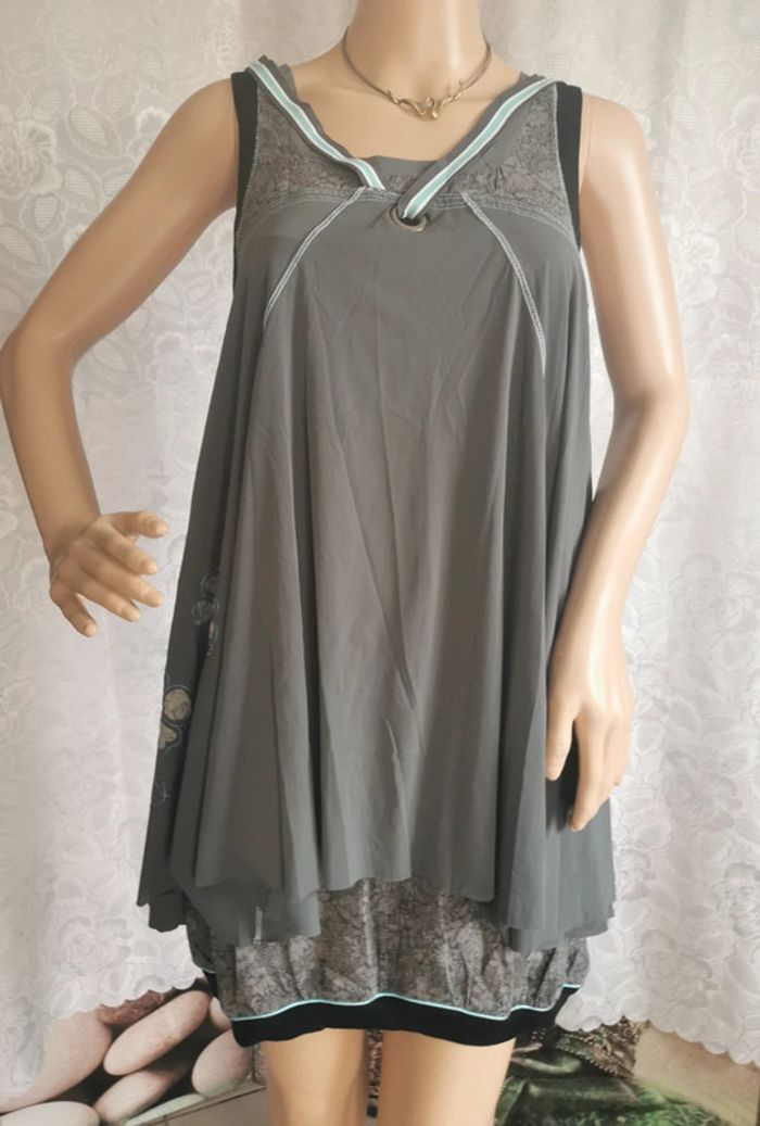 Robe. Bleu turquoise. Gris. Taille 38. La Mode Est À Vous