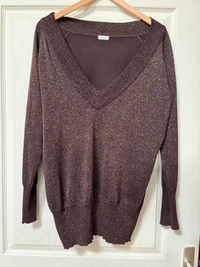 Top marron pailletée cuivré - taille 42 -bon état