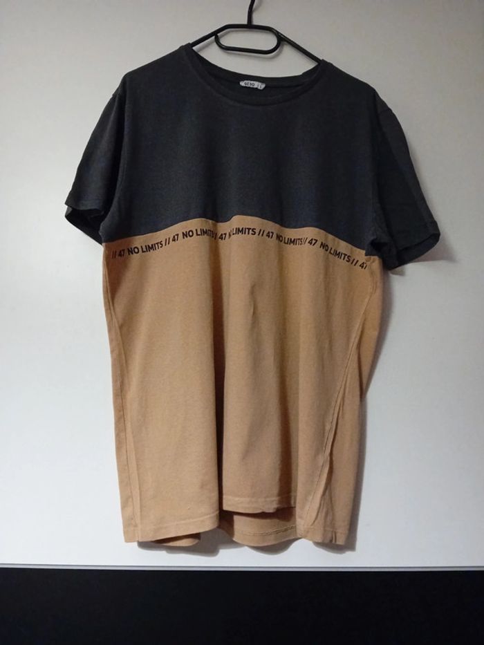 T-Shirt Homme Taille L Bleu Marine et Beige Gémo