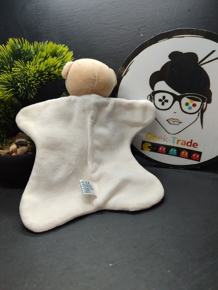 Doudou plat ours écru blanc bavoir DMC Beige Marron À Broder Axel - photo numéro 2