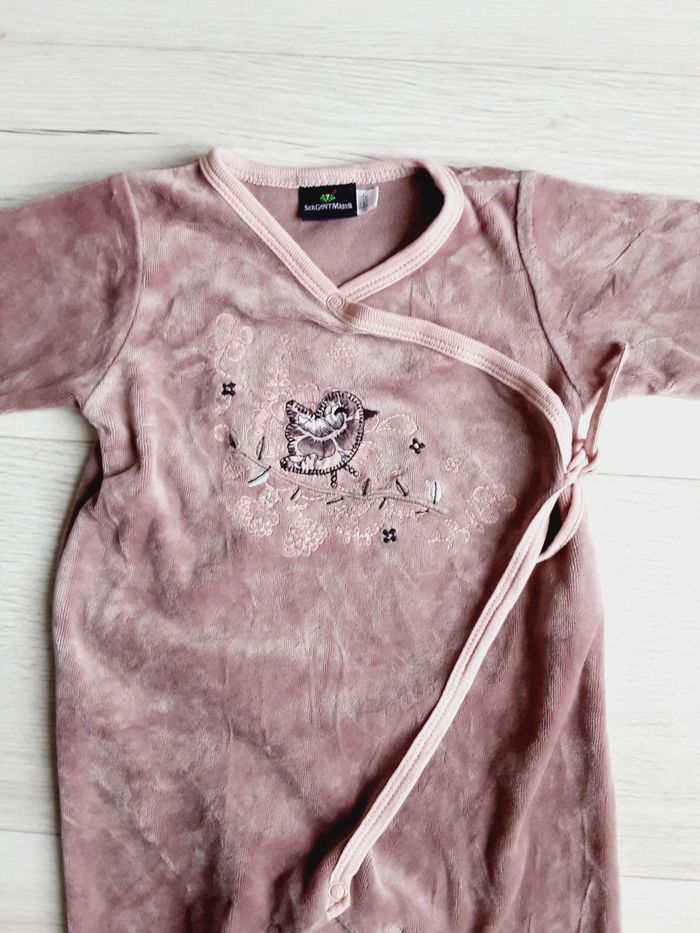 Vêtement bébé fille pyjama velours violet oiseau Sergent Major 6 mois - photo numéro 2