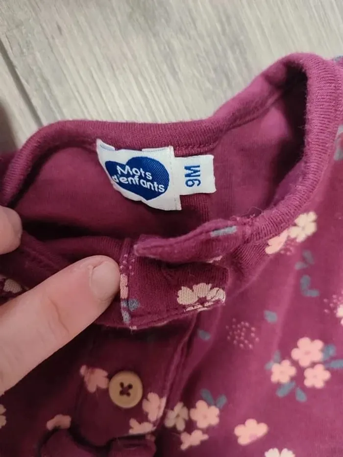 Robe tunique a fleur violette mots d'enfants 9 mois très bon état - photo numéro 5