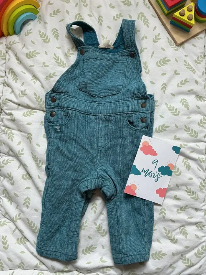 salopette doublée bleu vert pressions entre les jambes du pareil au même 9 mois - photo numéro 2