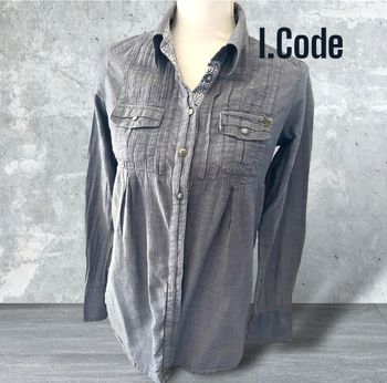 Superbe chemise longue femme de qualité grise manches longues motifs petits chevrons I.Code