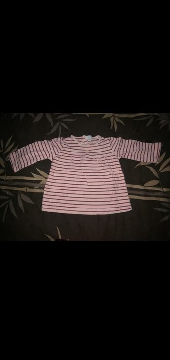 Tee shirt 12 mois manches longues rayé rose/bordeaux Tex