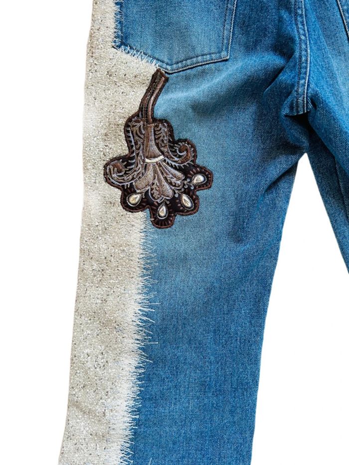 🤎🌿Jean court vintage folk hippie boho 70´s style floral paisley cropped jeans🌿🤎 - photo numéro 14