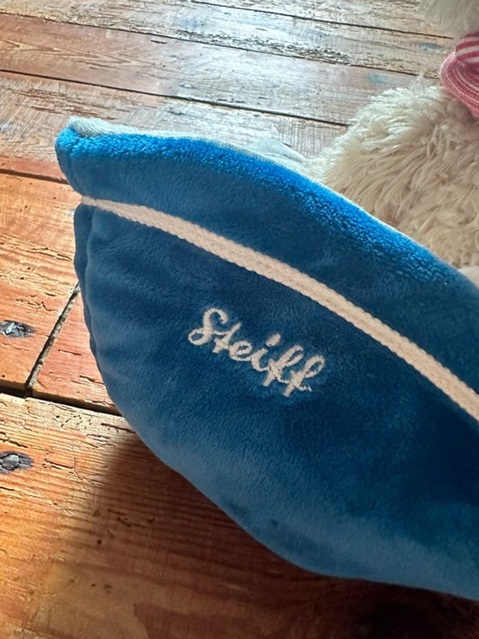 RARE Peluche Ours chiné beige Steiff 30cm avec bandeau sac bateau bleu doudou traditionnel - photo numéro 2
