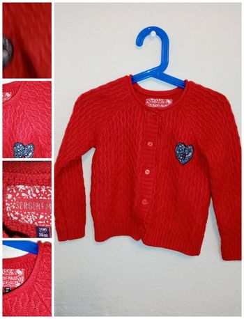 3 ans sergent major gilet boutonnés rouge "petite baleine cœurs/Excellent état