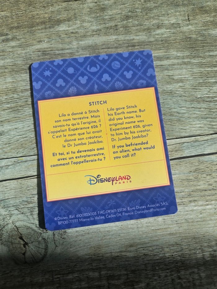 Carte à collectionner disney stitch disneyland paris - photo numéro 2