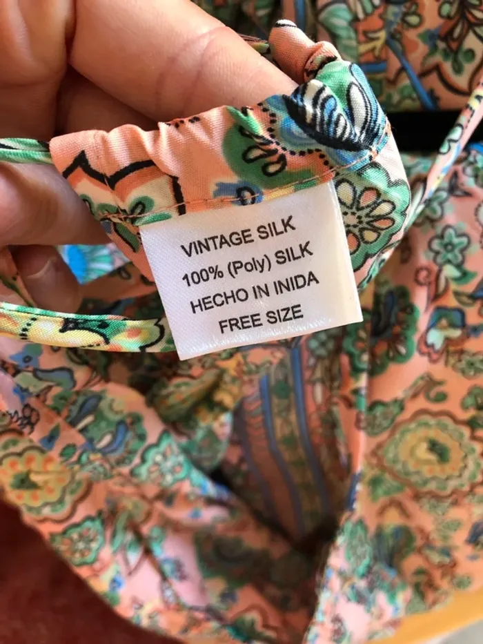 Robe longue fluide rose et vert à motif soie Vintage Silk taille unique - photo numéro 7
