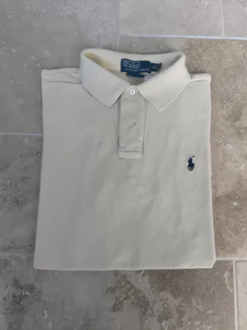 Polo Ralph Lauren homme L custom fit jaune pâle logo marine mauvais état