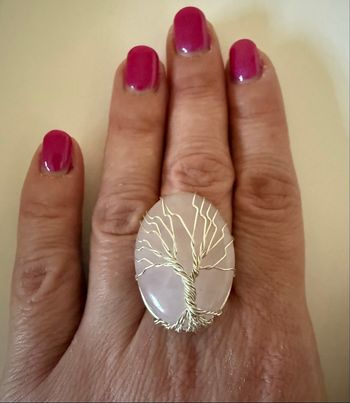 Bague ajustable arbre de vie avec quartz rose